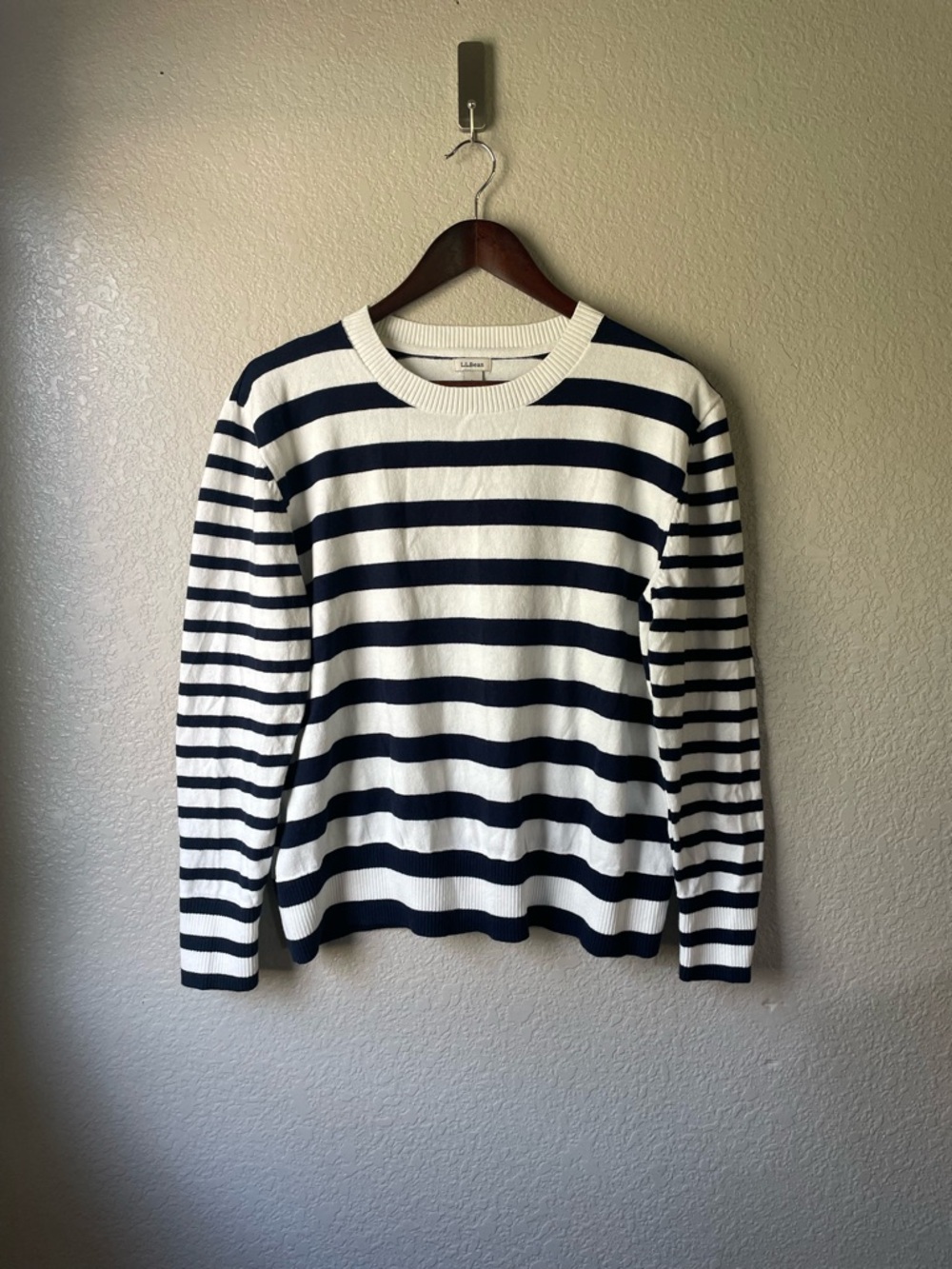 LL Bean Womens Large Cotton Cashmere Striped Pullover Sweater Nautical Preppy